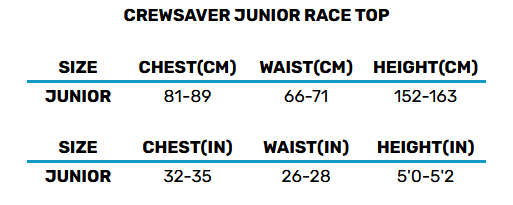 2025 Crewsaver Junior Race Top Mens Größentabelle